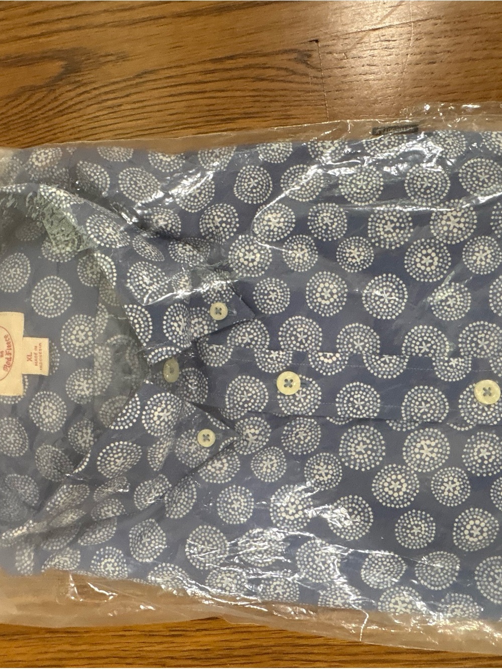 Brooks Brothers Red Fleece Brand Blue Shirt with White Circular Print Pattern